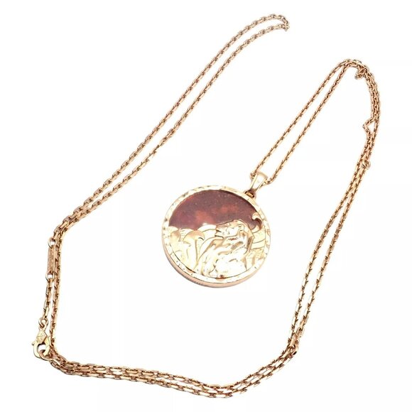 Van Cleef & Arpels Zodiaque 18k Rose Gold Leo Pendant Red Jasper Necklace + Cert - Picture 3 of 16